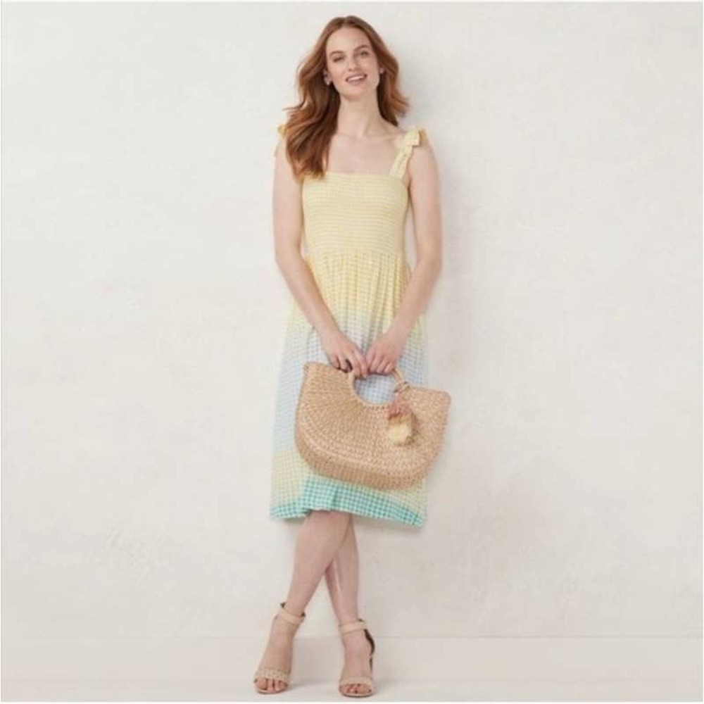 78. XS LC Lauren Conrad Gingham Rainbow Love Smocked Dress BB
